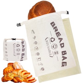 Bread Bags for Homemade Bread 2 Pack, XL Reusable Linen Food Storage Bags with Beeswax Lining- Storage Bags for Homemade Bread - Making Accessories Gift for Bakers 13"x17" size (Beige)