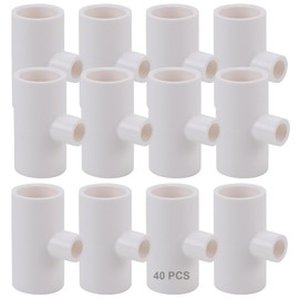 ZEONHEI 40 Pack PVC Tee Fittings for Threaded Chicken Nipples and Feeder Cups, White Chicken Watering System Accessories