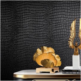 Cismmy Black Peel and Stick Wallpaper, 15.7'' X 118'' Crocodile Wallpaper Embossed Easy off Self Adhesive Removable Contact Paper Textured for Cabinet Bedroom with Knife Tape Measure (Cismmy 0001)