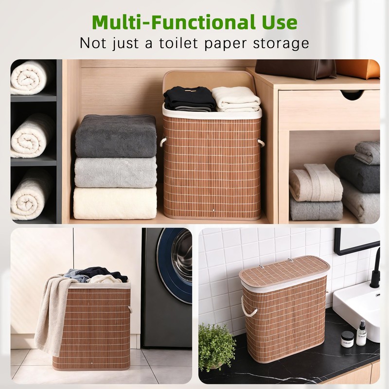 Livole Bamboo Toilet Paper Storage with Lid - 16 Regular