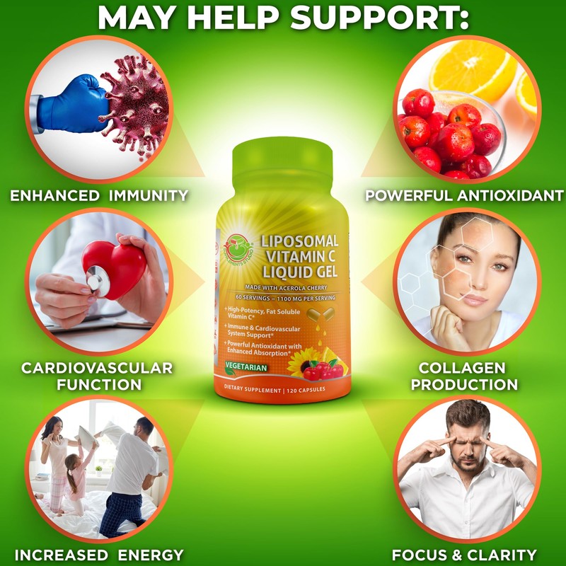 Liposomal Vitamin C Liquid Gel Capsules 1100mg - Made with