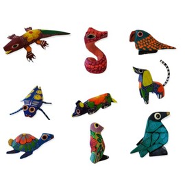 Ocote Azul Alebrije Set of 3 Assorted Alebrije Sets- Mexican Folk Art- Oaxacan Wood Carvings - Signed Figurines, Multiple Colors