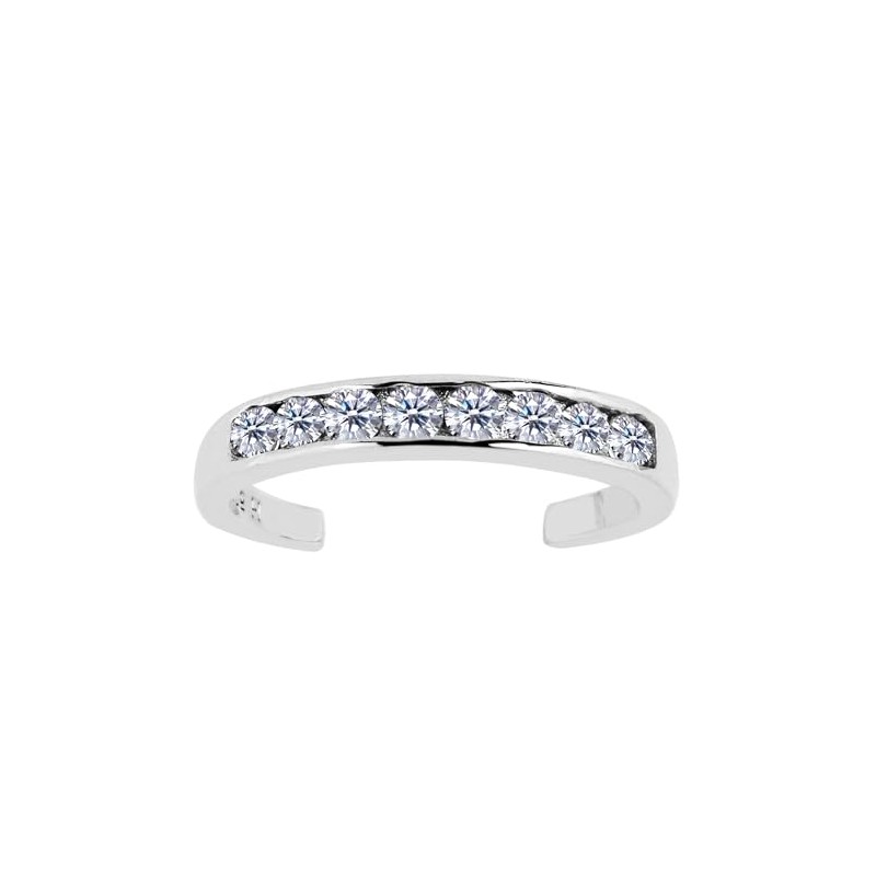 Sterling Silver Channel Set CZ Cuff Style Adjustable Toe Ring