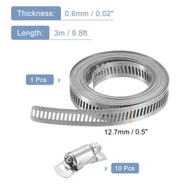 uxcell 304 Stainless Steel Hose Clamps, Cut-To-Fit 9.8 ft Metal Strap + 10 Stronger Fasteners Kit, Adjustable Worm Gear Band Hose Clamps for DIY Intercooler Pipe Plumbing Tube Fuel Line