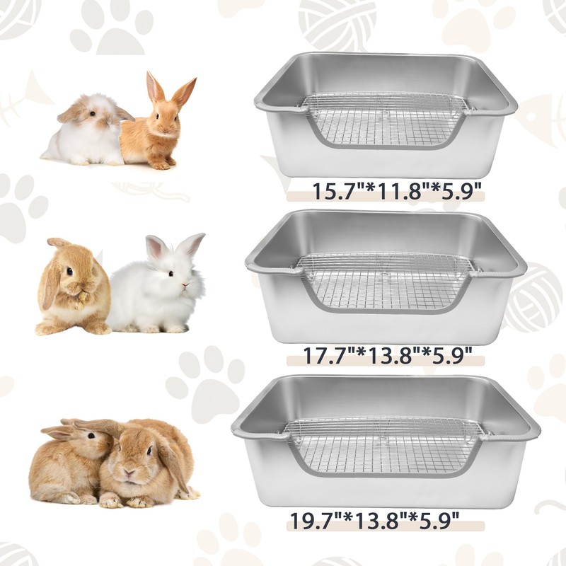 Volope Stainless Steel Rabbit Litter Box with Hay Feeder Set