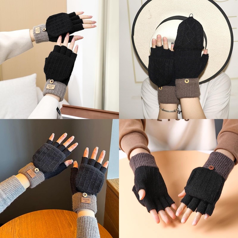 TYXHXTF 2 Pcs Fingerless Gloves for Women, Winter Thermal Gloves,