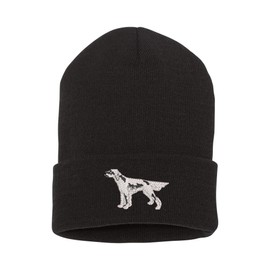 KL English Setter dog embroidered winter beanie hat, camping hat, unisex fit, black cuff beanie hat, dog breed beanie hat
