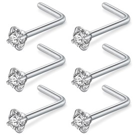 ESHIONER G23 Titanium Nose Piercing Stud Nose Stud Screws L Shape I Shape Spiral Nostril Piercing Gold Silver Nose Piercing Pircing Sets Studs Nose Jewellery 1.5 mm 2 mm 2.5 mm 3 mm CZ 20 g 18 g Pack