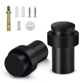 Door Stoppers 2 Pack, Floor Door Stop 2.5 Inch Cylindrical Black Door Stops Rubber Bumper Modern Commercial Decorative Door Stopper Wall Protector Floor Mount Doorstops