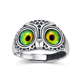 925 Sterling Silver Owl Ring Women Men Lovers Retro Animal Adjustable Ring Statement Ring Jewelry Gift Lucky Vintage Jewelry