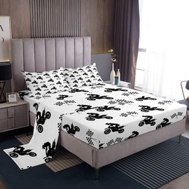 Feelyou Motorcycle Twin Size Sheet Set for Kids Boys Motocross Racer Teens Bed Sheets Dirt Bike Motorbike Bedding Set Extreme Sports Themed Bedroom Decor