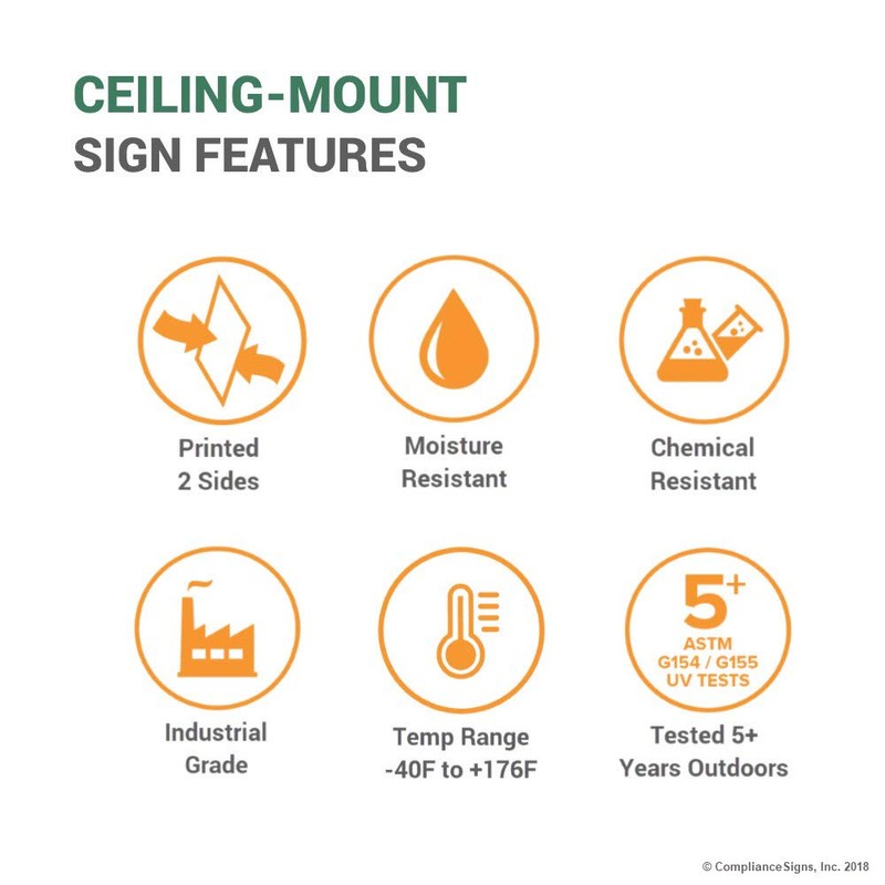 ComplianceSigns.com Restrooms Ceiling Sign, Projection-Mount 14x10 inch Gray Aluminum for