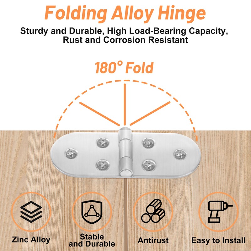 Pack of 4 Hinge, 180 Degree Hinge, Foldable, Zinc Alloy