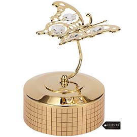 Matashi 24K Gold Plated Music Box Plays - Waltz of The Flower with Crystal Studded Butterfly Figurine Showpiece - Gift for Musician Mother's Day Christmas Valentine's Day Housewarming Present
