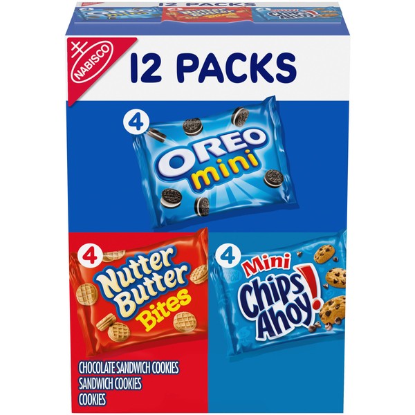 Nabisco Snack Pack Variedad Mini Galletas Mix con Oreo Mini, Mini Chips Ahoy! & Nutter â€“ Brocas de mantequilla, 12 oz, 12 unidades