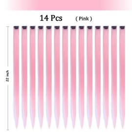 ZIRANJUAN 14 Pieces Clip-in Hair Extensions Light Pink Straight Synthetic Hair Wefts with Glitter Tinsel Highlights 22 Inch for Party Cosplay Halloween Daily Use