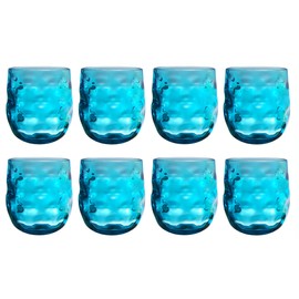 QG Clear Colorful Acrylic Plastic 14 oz. Wine Glass Rock Tumbler Set of 8 Blue
