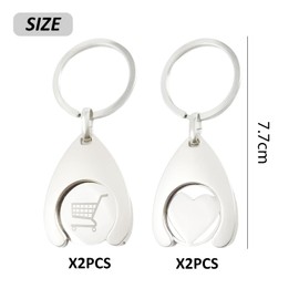 ZBHDEYG 4 Pieces Keychains, Love Keychains, Shopping Cart Keychains, Supermarket Shopping Cart Chip Keychain, silver