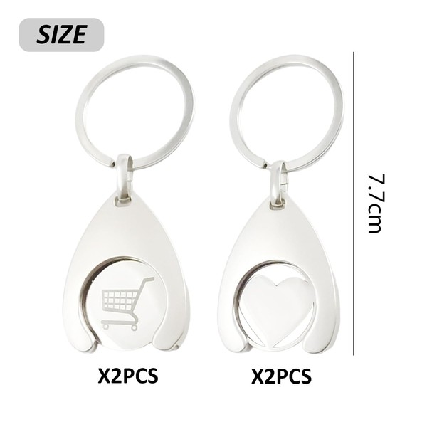 ZBHDEYG 4 Pieces Keychains, Love Keychains, Shopping Cart Keychains, Supermarket