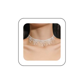 Allereya Boho Flower Lace Necklace White Lace Choker Necklace Lace Beads Necklace Lace Tattoo Necklace Lotus Flower Necklace Jewellery For Women, Zinc
