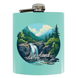 R and R Imports Newland North Carolina Waterfalls Park Design Souvenir 7 oz Steel Flask Matte Finish Seafoam 4-Pack