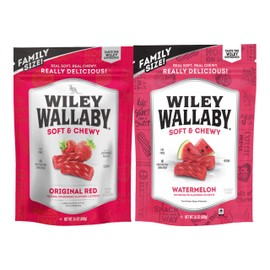 Wiley Wallaby 24 Ounce Classic Red & Watermelon Classic Gourmet Australian Style Soft & Chewy Licorice Candy Variety Pack Twists, 2 Pack