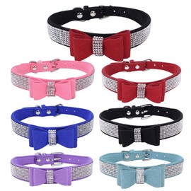 Dogs Kingdom 10"-24" Length Cute Pet Dog Velvet Bow Tie Collar Puppy Cat Full Crystal Rhinestone Necklace Adjustable,Yellow,L