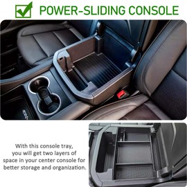 TOPINSTALL Power-Sliding Console Tray Compatible with 2021-2024 Chevy Tahoe/Suburban/GMC Yukon Accessories, Match The Inside Shape of Sliding Console Perfectly, Full-Size Armrest Organizer-Black
