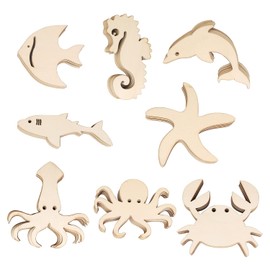 40 Pack Wood Ocean Sea Animal Cutouts Unfinished Wooden Sea Animals Paint Crafts Wooden Ocean Sea Animal Hanging Ornaments DIY Sea Animal Craft Gift Tags for Home Party Decoration