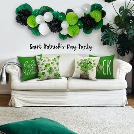 FUYUCHEN St Patricks Day Pillow Covers 18x18 Set of 4 Luck Shamrocks Clovers Mason Jar Green Throw Pillows Decorative Cushion Cases for Home Sofa Couch Farmhouse Holiday St Patricks Day Decorations