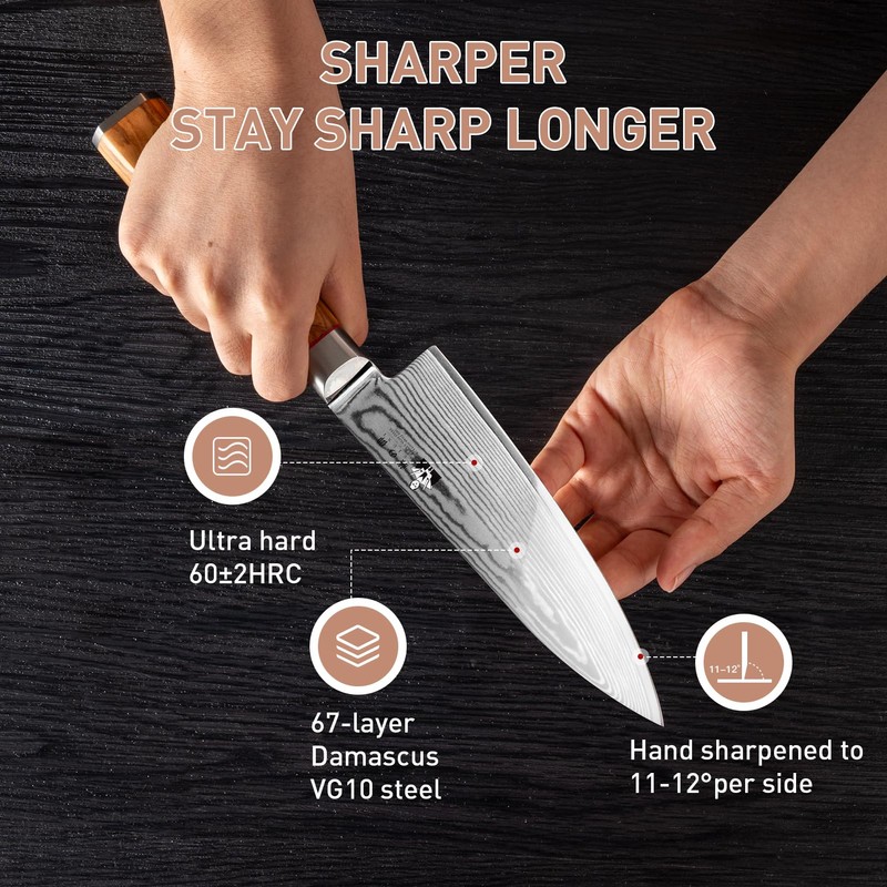 FUJUNI Chef Knife 6 inch Damascus Knife 67-Layer Damascus VG10