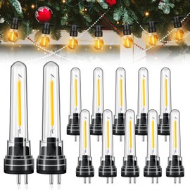 Rossesay 12 Pcs S14 Replacement Light Bulbs 1.5 Watt LED Bulb with 2 Prongs 2700k 120V Waterproof String Lights Accessories for Outdoor Patio String Lights, Warm White (Black)