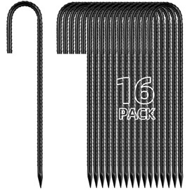 Besitu 12 Inch Rebar Stakes J Hook Ground Stakes 16-Pack Heavy Duty Galvanized Chain Link Fence Stakes Metal Tent Stakes for Outdoor Lawn Decorations Inflatables Canopy Swing Set