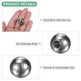 M METERXITY 2Pcs Threaded Ball Nut Knobs, M6x15mm 304 Stainless Steel Female Thread Ball Nut Cap for Lighting Fixtures/Machinery/DIY, Round Solid Screw Cap Cover [Silver]