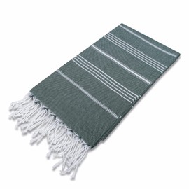 LAYNENBURG Set of 2 Premium Hammam Towels with Hand-Knotted Fringes - 100% Cotton - XXL Beach Towel, 100 x 200 cm - Oeko-Tex 100 - Large Beach Towel - Sauna Towel and Travel Towel (Dark Green)