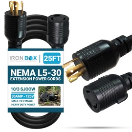 IronBox Electric - Heavy Duty NEMA L5-30 Extension Power Cord - 30A/125V UL Listed Extension Cord - Power Cable for RVs, Generators, and Power Tools - Ideal for Indoor & Outdoor Use(Molded, 25 feet)