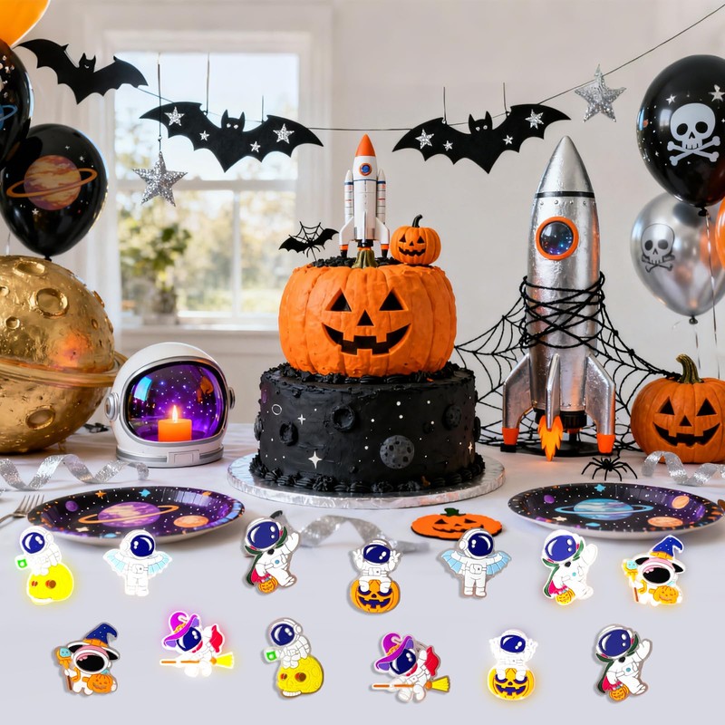 tmlfep 24Pcs Halloween Light Up Rings,Halloween Space Party Decorations Supplies