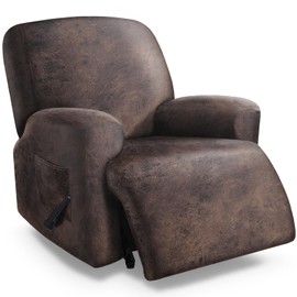 molasofa Leather Like Oversized Recliner Chair Covers, Extra Large Big Man 4 Pieces Lazy Boy Recliner Cover for Wide Recliner Chair for Pets Kids Washable(X-Large,Dark Brown)