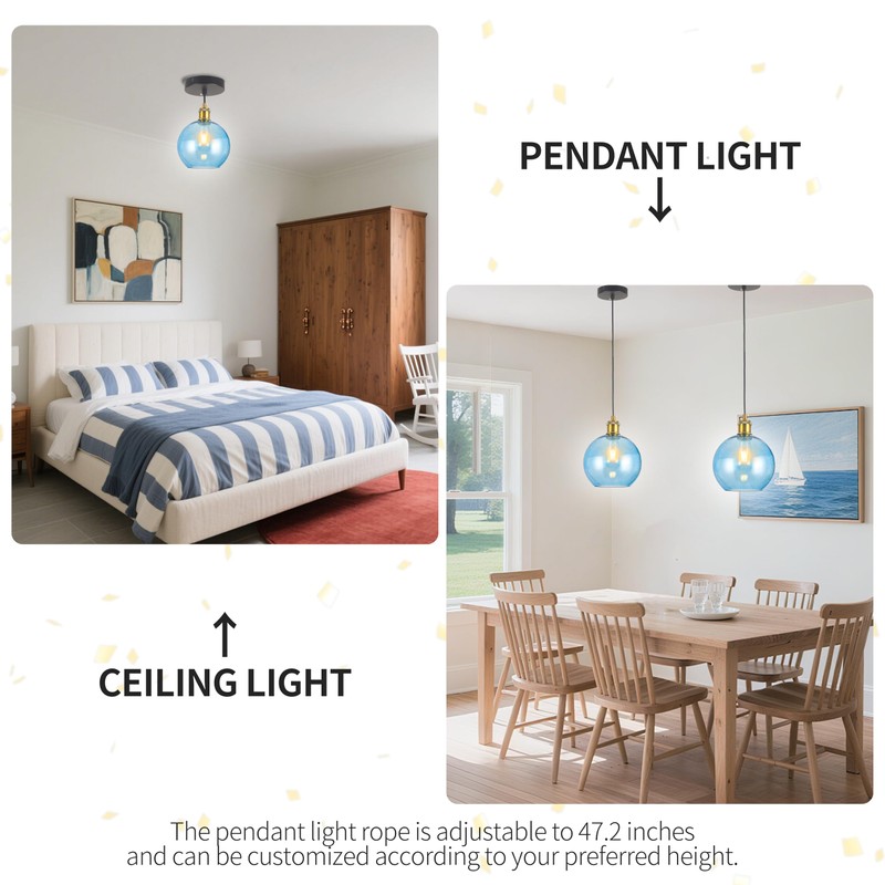 Blue Glass Pendant Lights Kitchen Island Lighting Globe Pendant Light