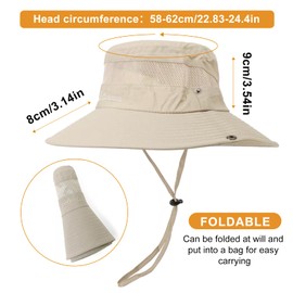 SEFIRST Sonnenhut Damen Herren, Wanderhut Safari Hut, UV-Schutz Strandhut Faltbar Sommerhut UPF 50+, Mesh Breite Krempe Campinghut, Sonnenschutz Hut mit Kinnriemen Einstellbar für Park, Beige