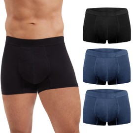 IRISMORII Washable Mens Urine Incontinence Underwear for Bladder Leak Proof Absorbent Cotton Trunk Boxer Brief 60 ML 3 Pack (Black, 2 Blue, L)