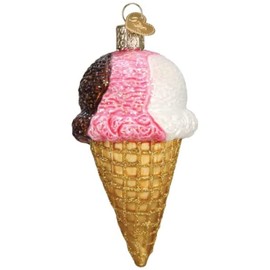 Old World Christmas Neapolitan Ice Cream Cone Glass Blown Ornament for Christmas Tree
