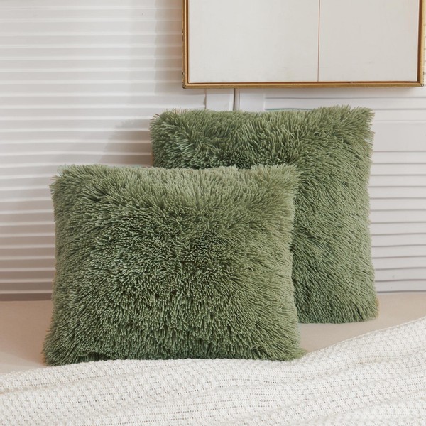 LIFEREVO Pack of 2 Shaggy Plush Faux Fur Throw Pillow