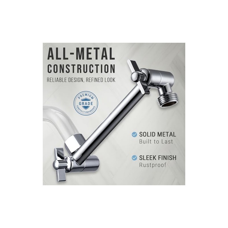 G-Promise 5.8 Inch All Metal Shower Head Extension Arm, Adjustable