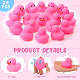24 piezas de 2 pulgadas mini juguetes de baño de goma chirriantes patos flotantes de tina para baby shower, regalos de fiesta de cumpleaños, aula, premios de carnaval, suministros de decoración de coche (rosa)