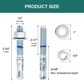 HROMIGRY 3/4" x 5-1/2" Concrete Anchors (10 Pack) 3/4 inch Wedge Anchors Bolts Zinc Plated