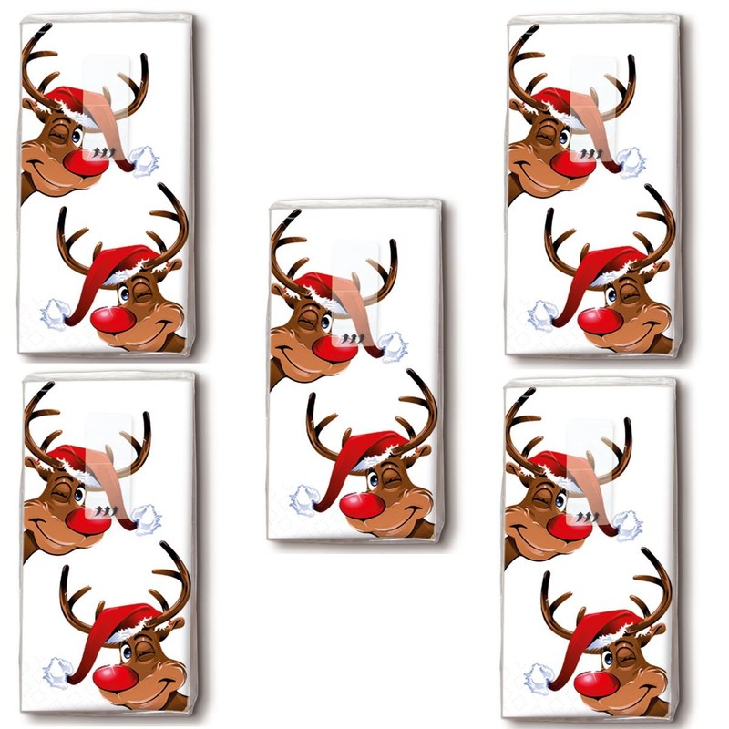 5 Packs of Printed Handkerchiefs Christmas - Various Designs to