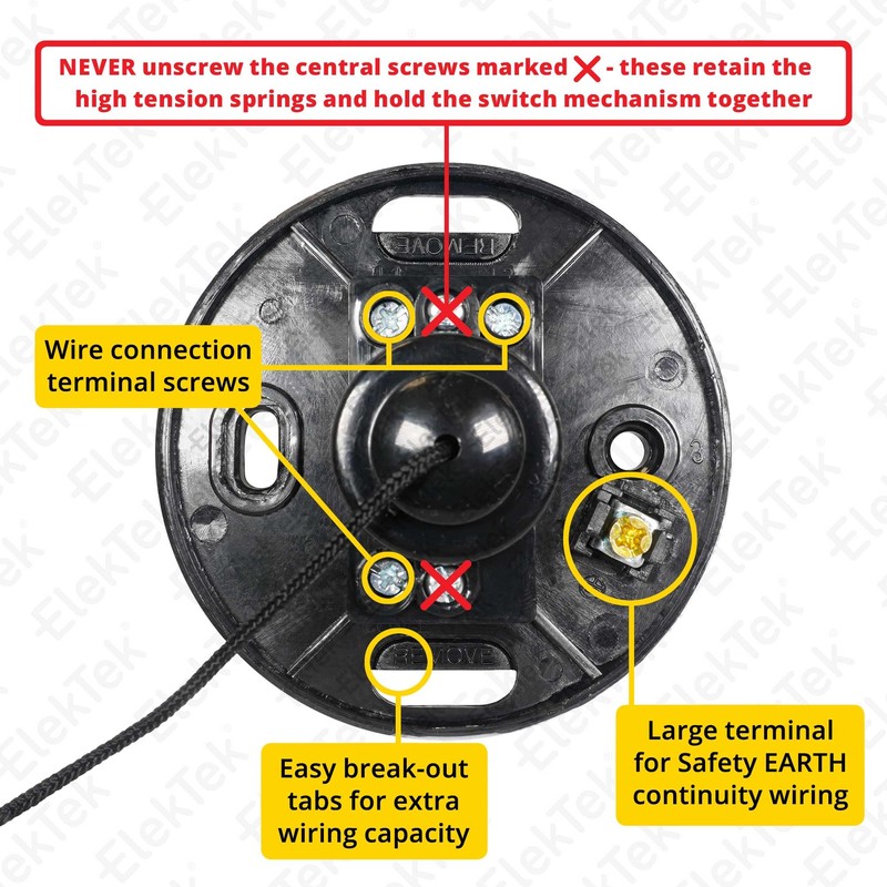 ElekTek Premium Satin Black Bathroom Light Pull Cord Switch Kit