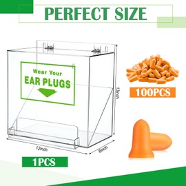 Nuanchu 100 Pairs Ear Plugs with Earplug Acrylic Dispenser 12 x 13 x 8 Inch Clear Acrylic Earplugs with Cover Front Pocket for Noise Cancelling Industrial Factory Office Home