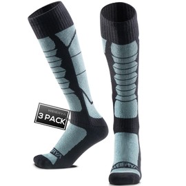 WEIERYA Merino Wool Socks for Skiing, Snowboarding, Winter Outdoors, Over the Calf, Warm Thermal Socks for Cold Weather Turquoise X-large 3 Pack